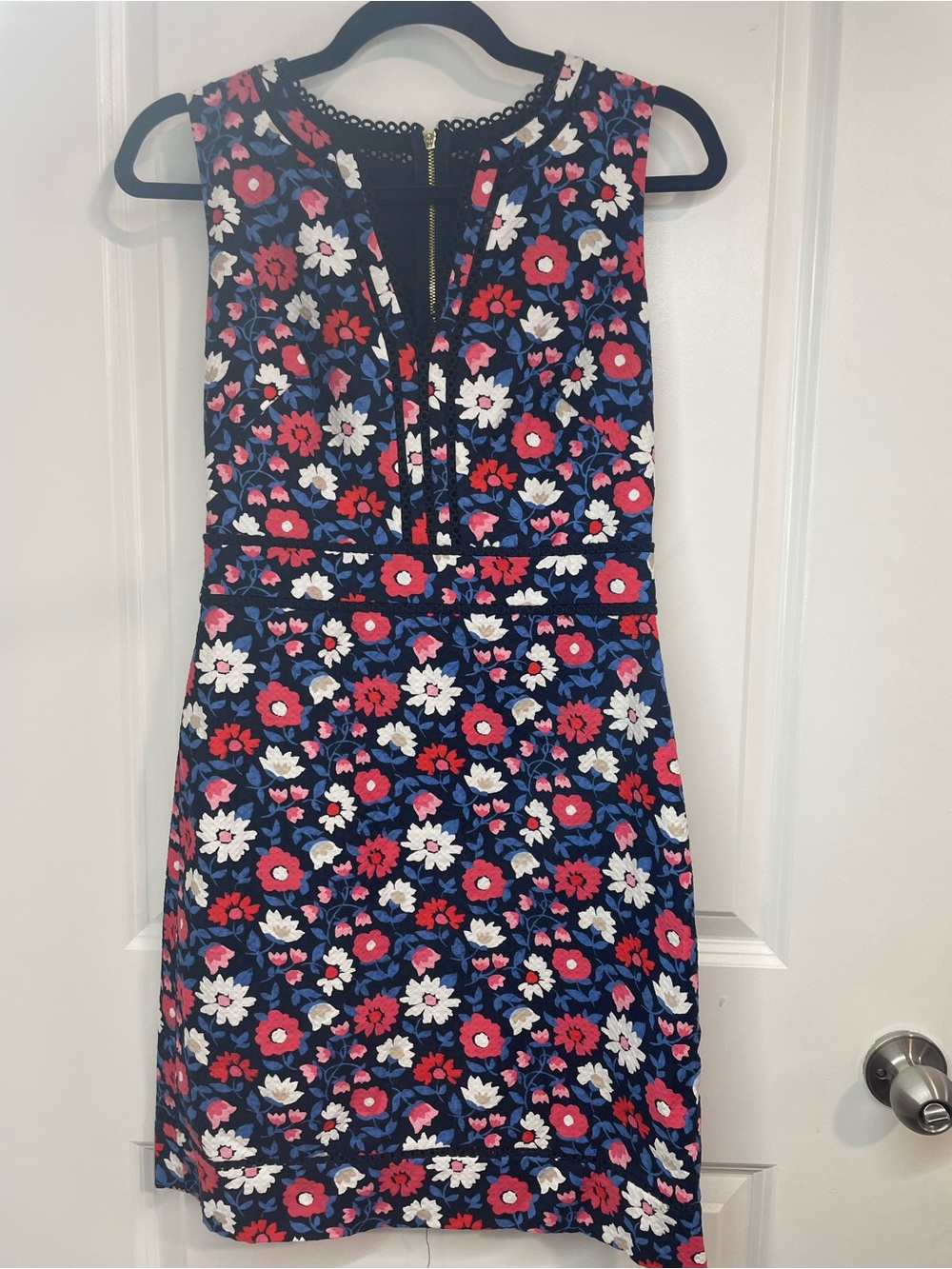 Kate Spade New York Floral Print Sleeveless Sheath Dress Size 4 Navy Pink